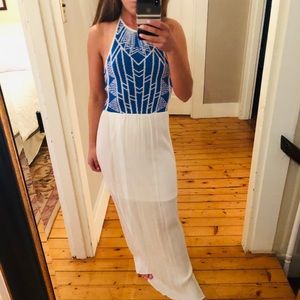 White and blue maxi dress